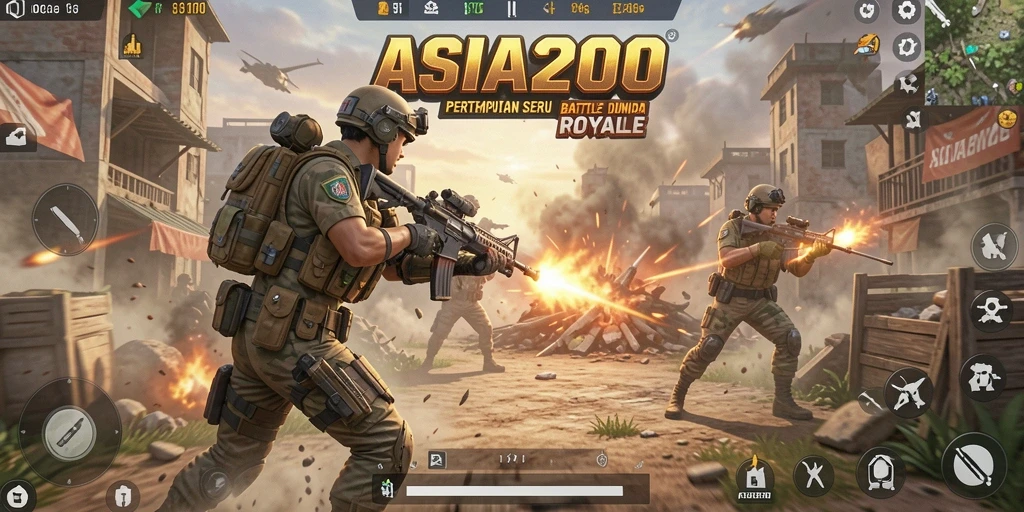 Tampilan gameplay ASIA200 yang mendebarkan dalam pertempuran Battle Royale.