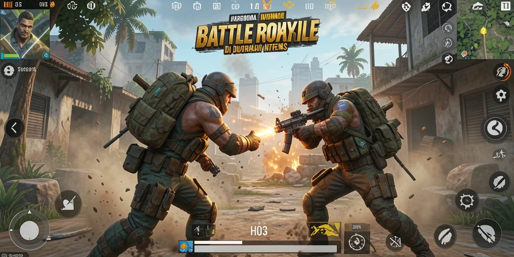 Screenshot H03 menampilkan aksi mendebarkan di arena Battle Royale.