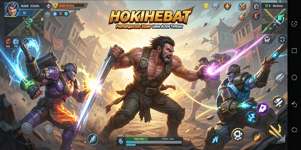Tampilan seru gameplay HOKIHEBAT dengan pertarungan yang intens.