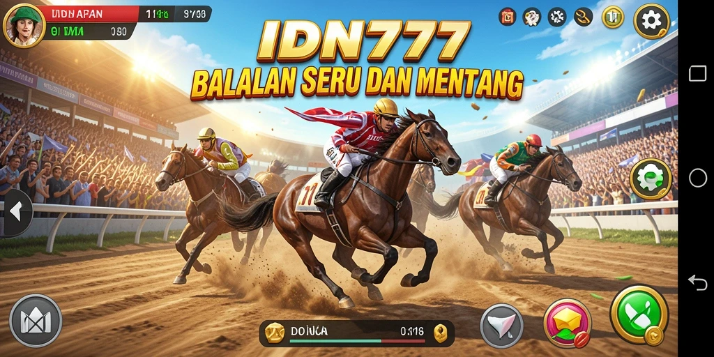 Tangkapan layar utama IDN777 menunjukkan aksi balapan penuh kecepatan dan kompetisi.