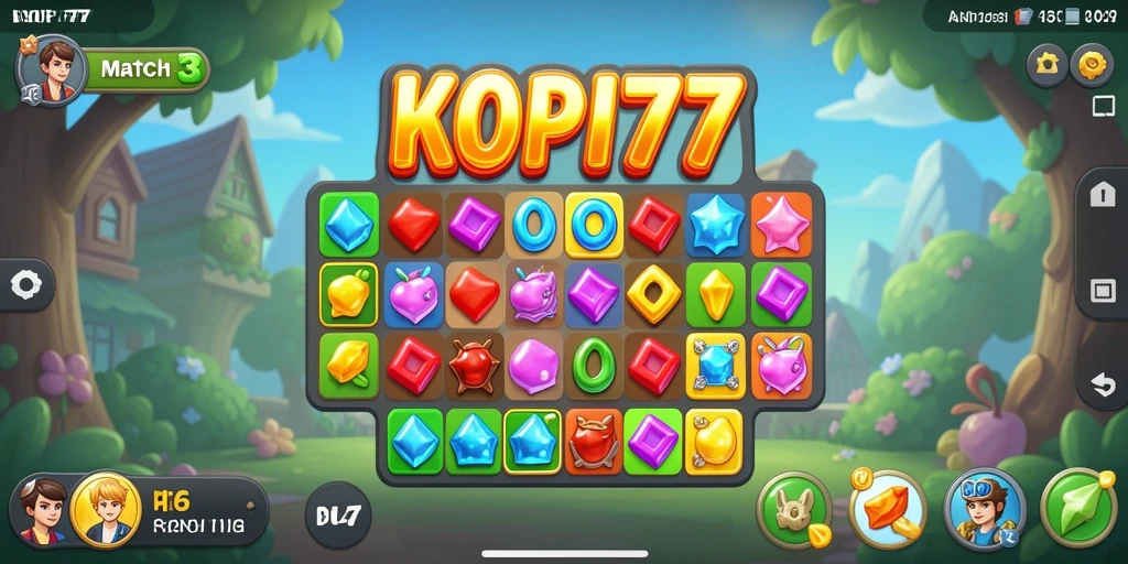 Screenshot gameplay KOPI77 menampilkan keseruan mencocokkan item Match-3.