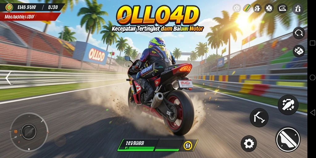 Tampilan gameplay OLLO4D dengan motor balap yang mendebarkan.