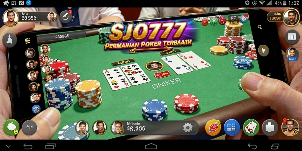 Screenshot utama SJO777 menampilkan suasana seru permainan Poker.